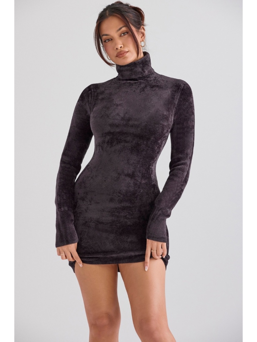 NEW House of CB Taya Chenille Mini Dress Charcoal Small